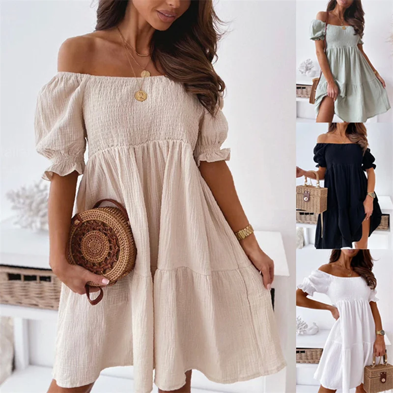 

Sexy Women's Dress High Waist Elegant Off Shoulder Long Dress Open Back Loose Summer One Shoulder Dress
