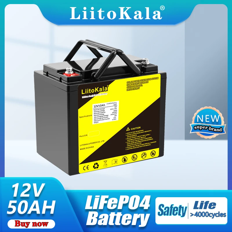 

Аккумулятор LiitoKala 3000 В, 5 0 Ач, имеет встроенный корпус BMS 50 А, 12 В, 50 Ач, в раз, глубокий цикл, водонепроницаемый резервный аккумулятор, Срок хран...