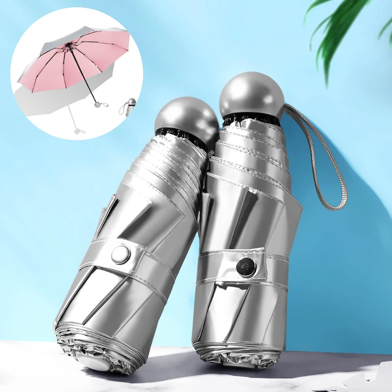

Новинка, стильный складной мини-зонт из титана и серебра для женщин, зонты складные солнечные и дождливые 6/8-5 раз