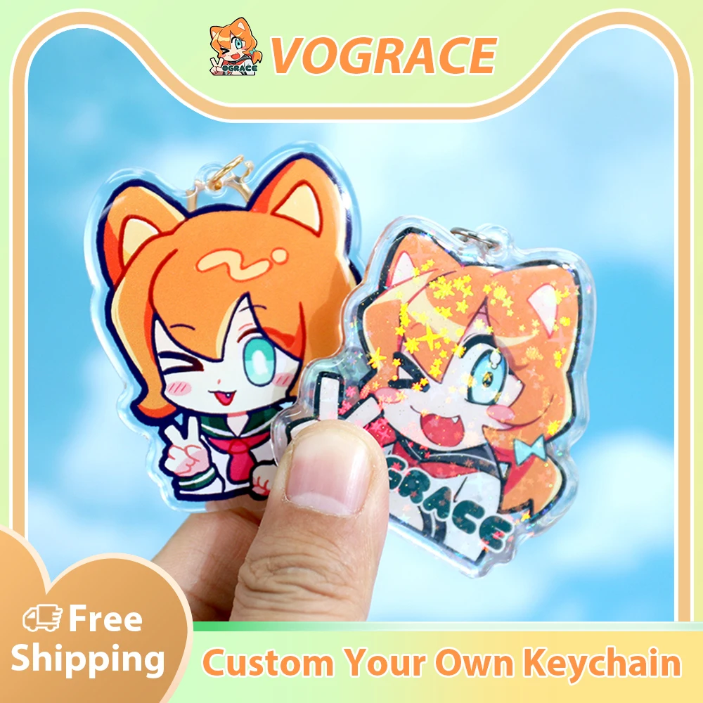 

Vograce Custom Logo Acrylic Keychain Cartoon Pendant Photo Flash Transparent Charm Printing Personality Anime Key Chains