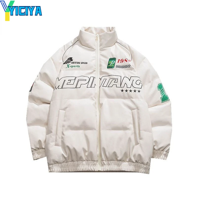 YICIYA Women's Winter Leather Jacket Parkas Streetwear Letter Print Thicken Warm Coats Men Fashion Casual Loose Padded Outerwear