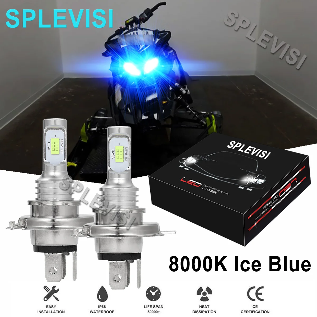 2x 70W Ice blue led headlight For Polaris SwitchBack 600 2004-2011 SwitchBack 800 2009-2014 SwitchBack 900 2005 2006