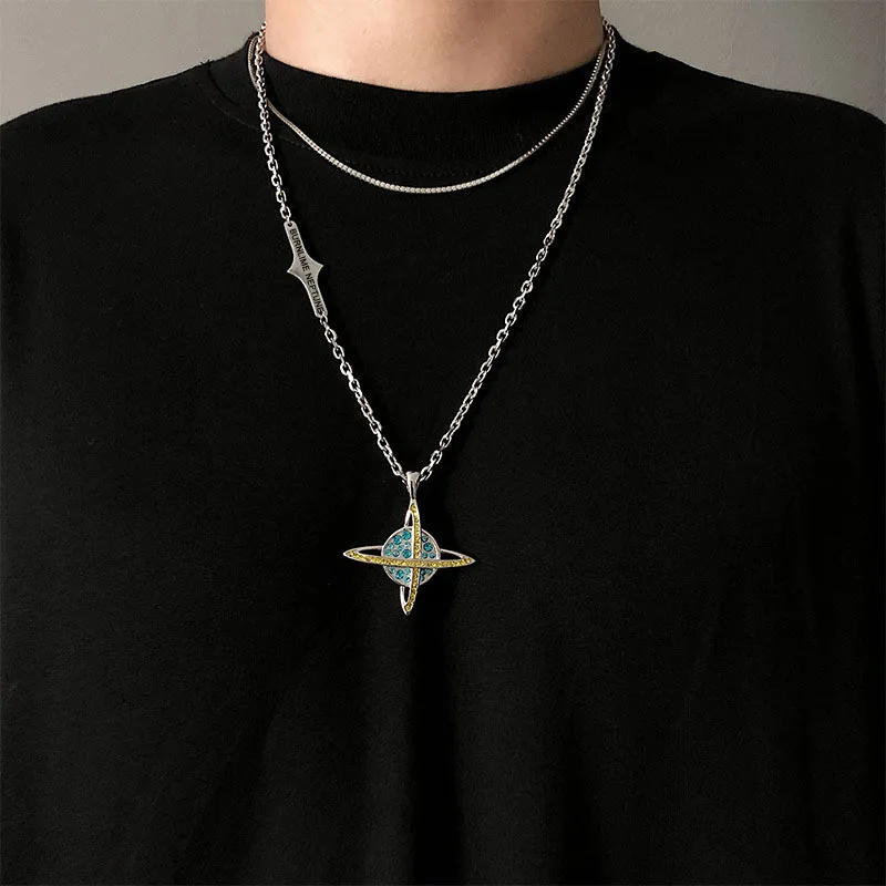 

ins hip-hop Harajuku style diamond-encrusted universe planet necklace men and women trend European and American retro tide brand