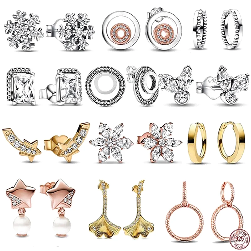 

Original Charming Earrings 925 Sterling Silver Snowflake Star Multi Round Earrings Women's Fashion Jewelry Gift