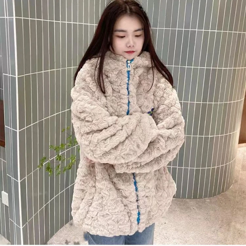New Winter Coat for Women Faux Fur Coats Hooded Jackets Warm Thickened Lamb Wool Coat Korean Fashion