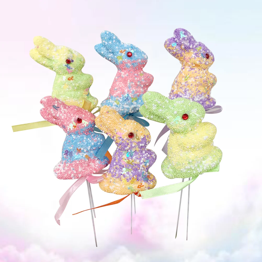 

6 Bunny Glitter Rabbit Cake Picks Bunny Cupcake Toppers Dessert for Wedding Birthday Party Decors