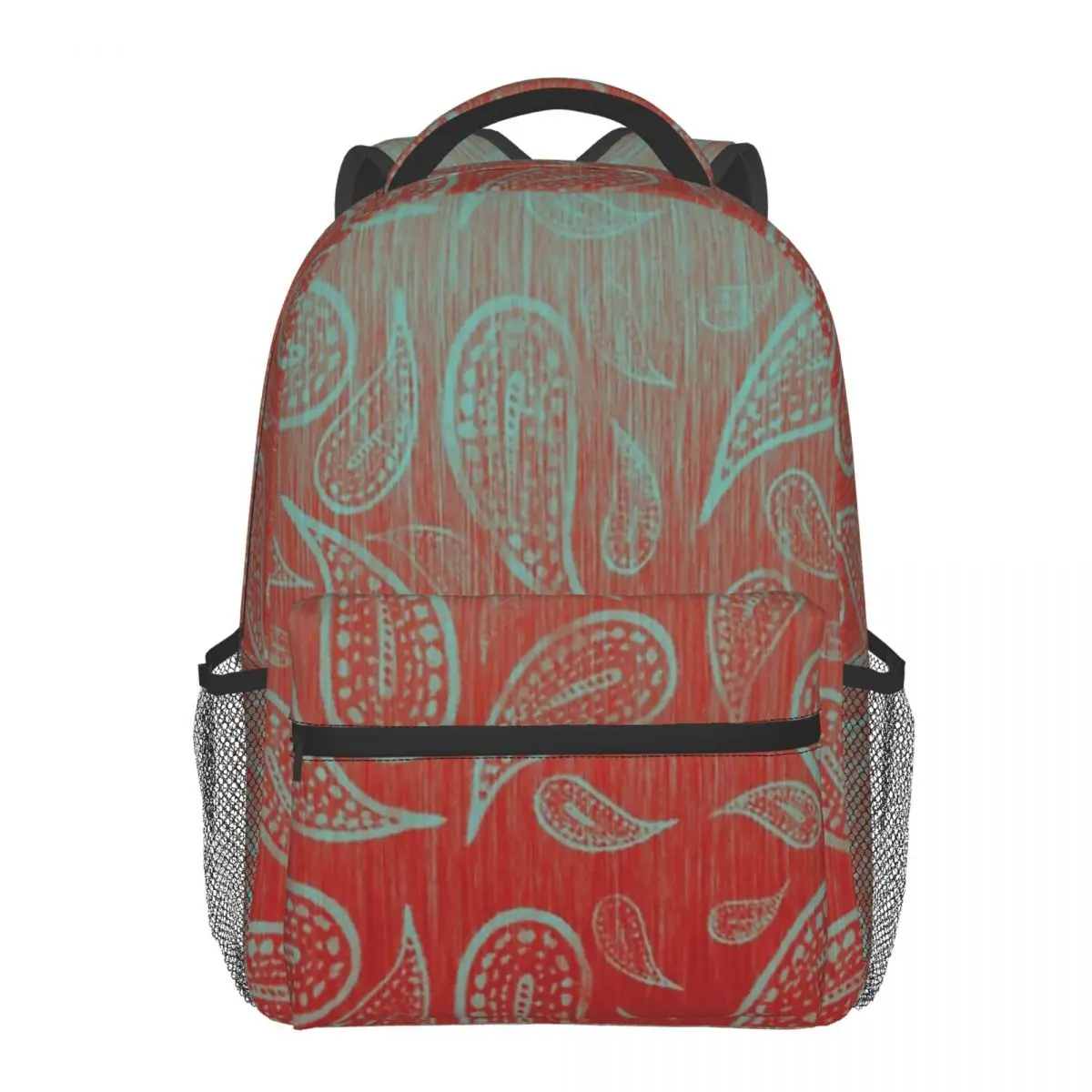 

Teal Green Red Paisley Mandala Backpack Men Women School Bags Student Laptop Rucksack Light Weight