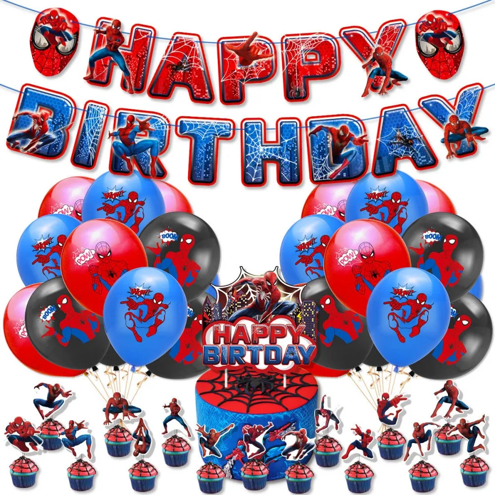 

Spiderman Birthday Party Decorations Spider Superhero Theme Balloons Banner Cake Topper Baby Shower Kids Boys Party Supplies Set
