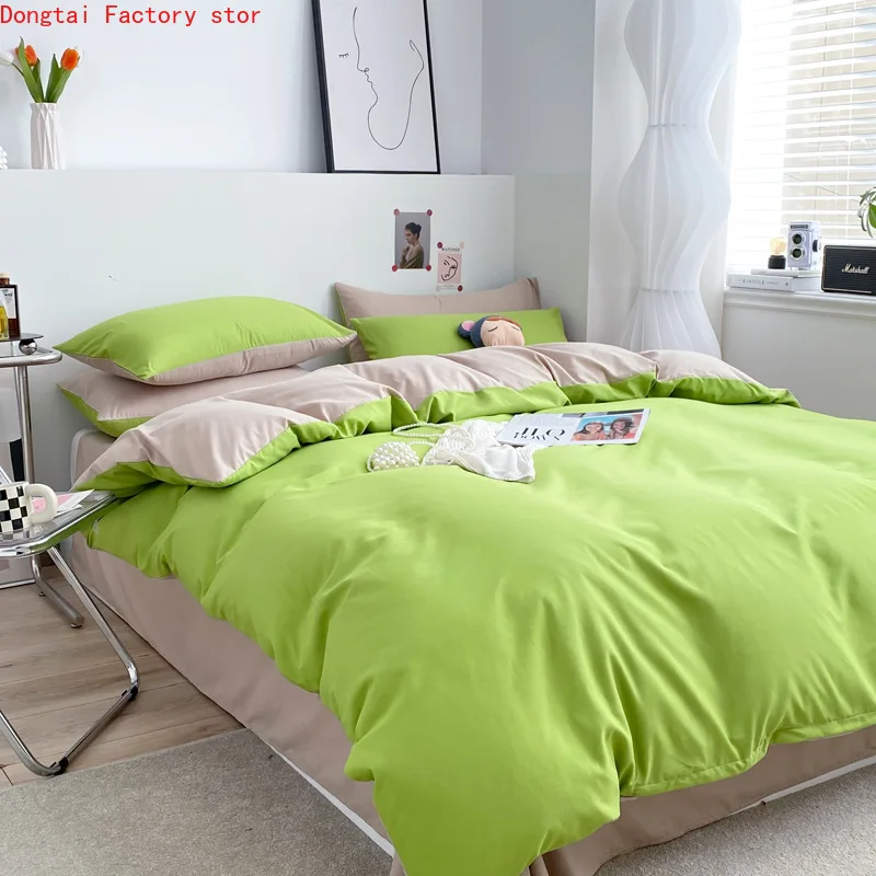 

2022 Cotton embroidered pure color washed cotton 4-piece bedding set duvet cover set king size bedding set bed set