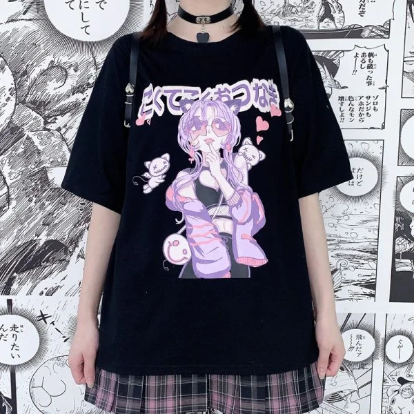 

Harajuku Aesthetic Women T Shirts Gothic Punk Cartoon Print Short Sleeve O-Neck Streetwear Tops Women Summer Oversize T Shirt