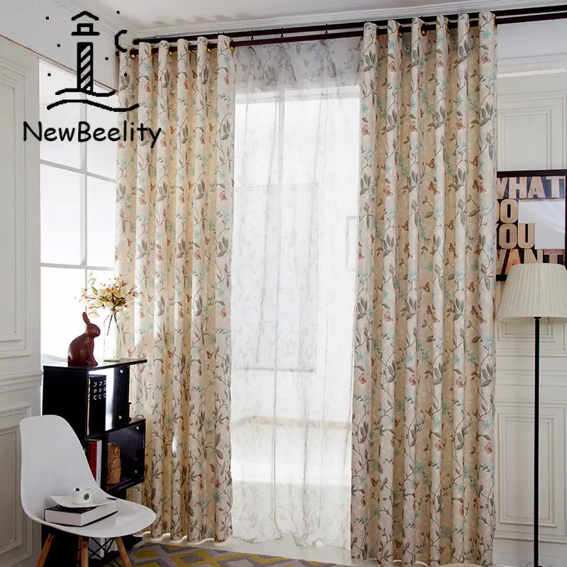 

New Style American Country Shefney Pastoral Print Curtains for Living Room Curtains for Bedroom Finished Floating Window Curtain