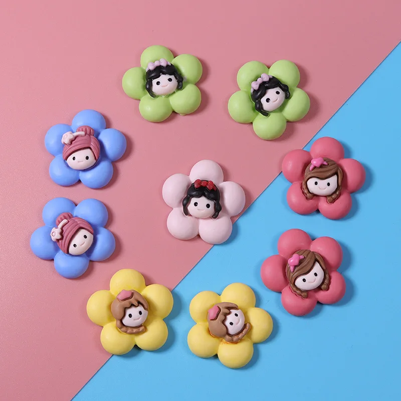 

20Pcs Resin Kawaii Flower Girl Flat back Resin Cabochons Embellishments for Hair Bows Accessories DIY Phone Decoration Scrapbook