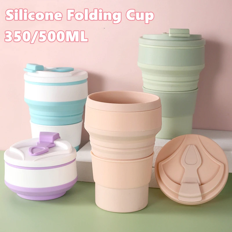 350/500ML Silicone PP Folding Cup Collapsible Mug With Cover Coffee Travel Outdoors Portable Water Drinking Tea Cups Multi-funct