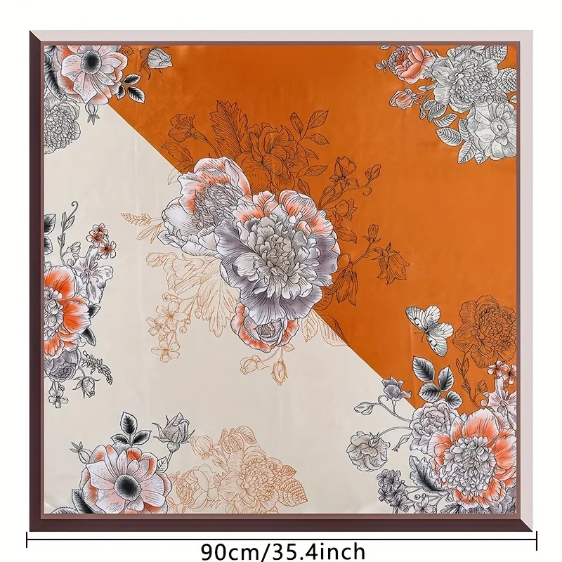 Большой Квадратный Шелковый Шарф 90 См Женский Элегантный Двухцветный Узор Пиона