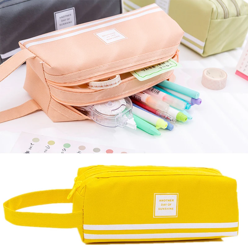 

Durable Multifunctional Canvas Pen Bag Large Capacity Pencil Case Pen Brushes Organizer Pouch Gifts Supplies School Stationery