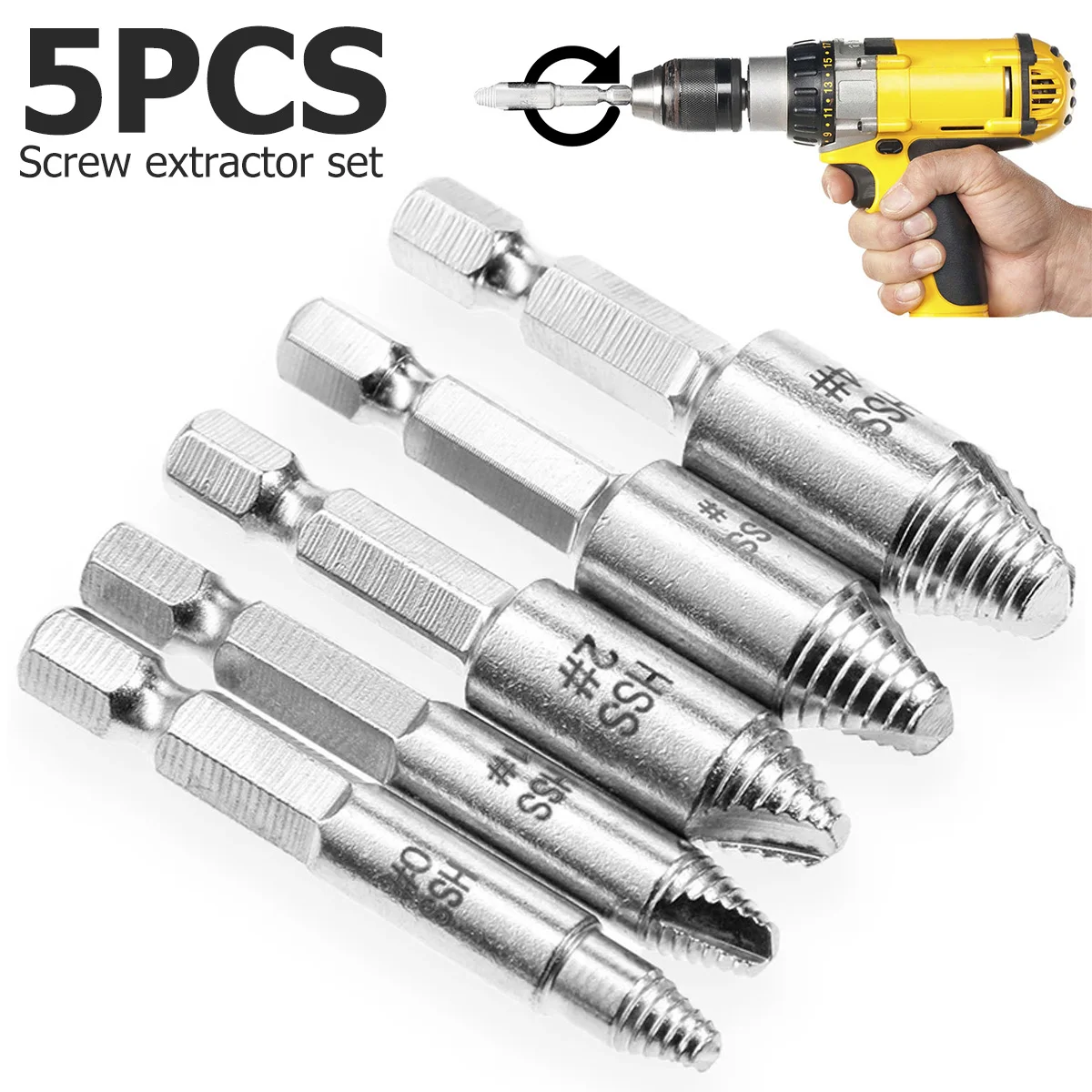 

5 Pcs Screw Extractor Damaged Screw Extractor Drill Bit Stripped Broken Bolt Remover Extractor Easily Take Out Demolition Tools