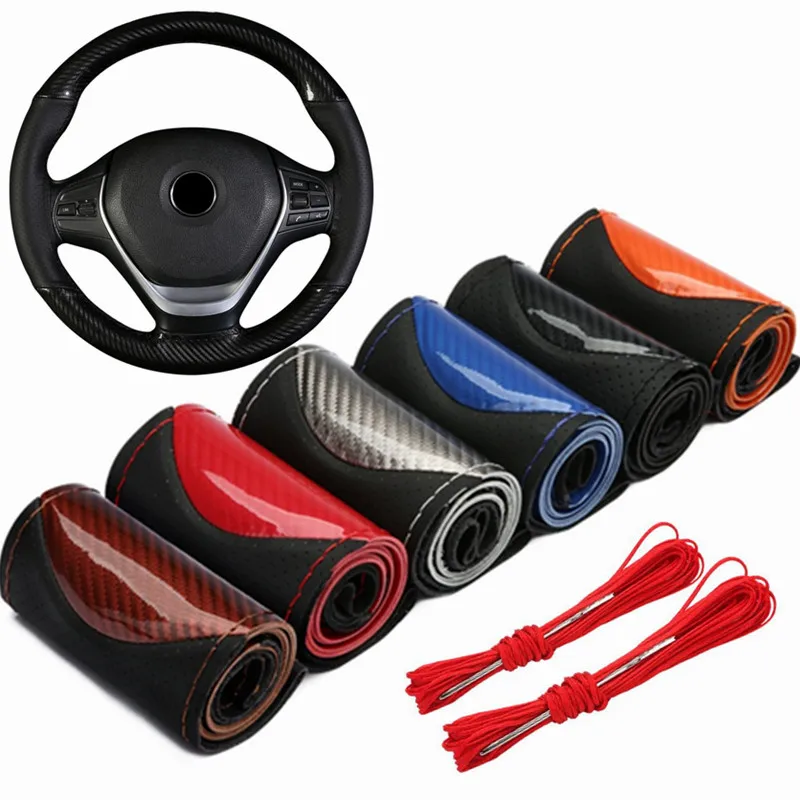 

Crystal Carbon Fiber Fashion Sports Hand-stitched Steering Wheel Cover Car Wheel Cover Non-slip Leather Braid For Steering Wheel