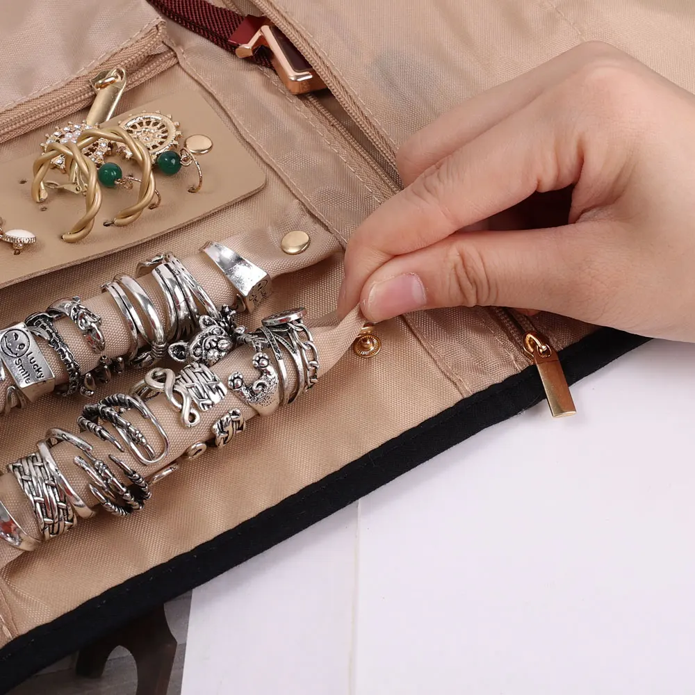 Portable Travel Jewelry Storage Bags Capacity Roll Foldable Jewellry Organizer Case for Rings Necklaces Packaging Holder Bag Box