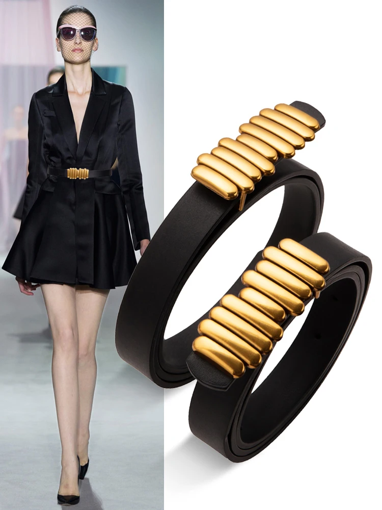 Черный модный ремень из натуральной кожи женский декор с платьем лето 2024 новый