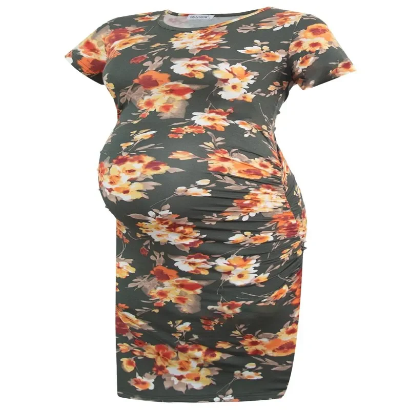 

Women`s Short Sleeve Maternity Dress Clothes Ruched Pregnancy Bodycon Dress