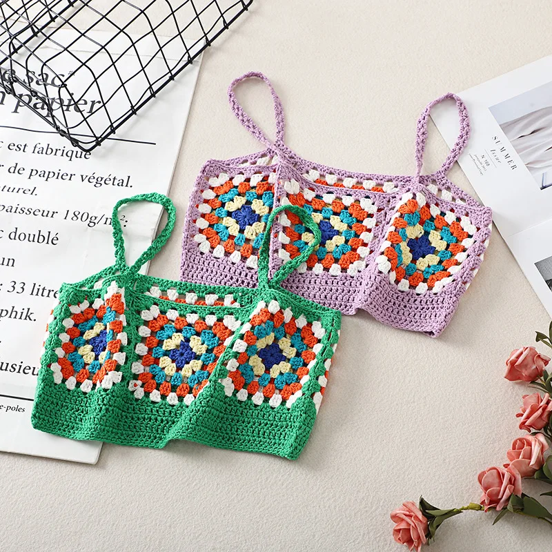 

Вязаные топы ручной работы с цветочным рисунком, женские топы, жилет, пляжный жилет в стиле бохо, Трикотажный жилет 2022