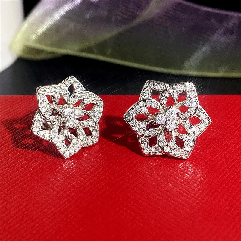 

New Small Exquisite Flower Earrings Copper Inlaid AAA Zircon Earrings Korean Version Simple Earrings Sweet Beauty Jewelry