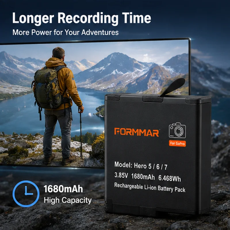 Фото Аккумулятор HORMMAR 1680 мАч для GoPro Hero 5 6 7 Black AHDBT-501 3.85V, перезаряжаемый литий-ионный аккумулятор для экшн-камер №5