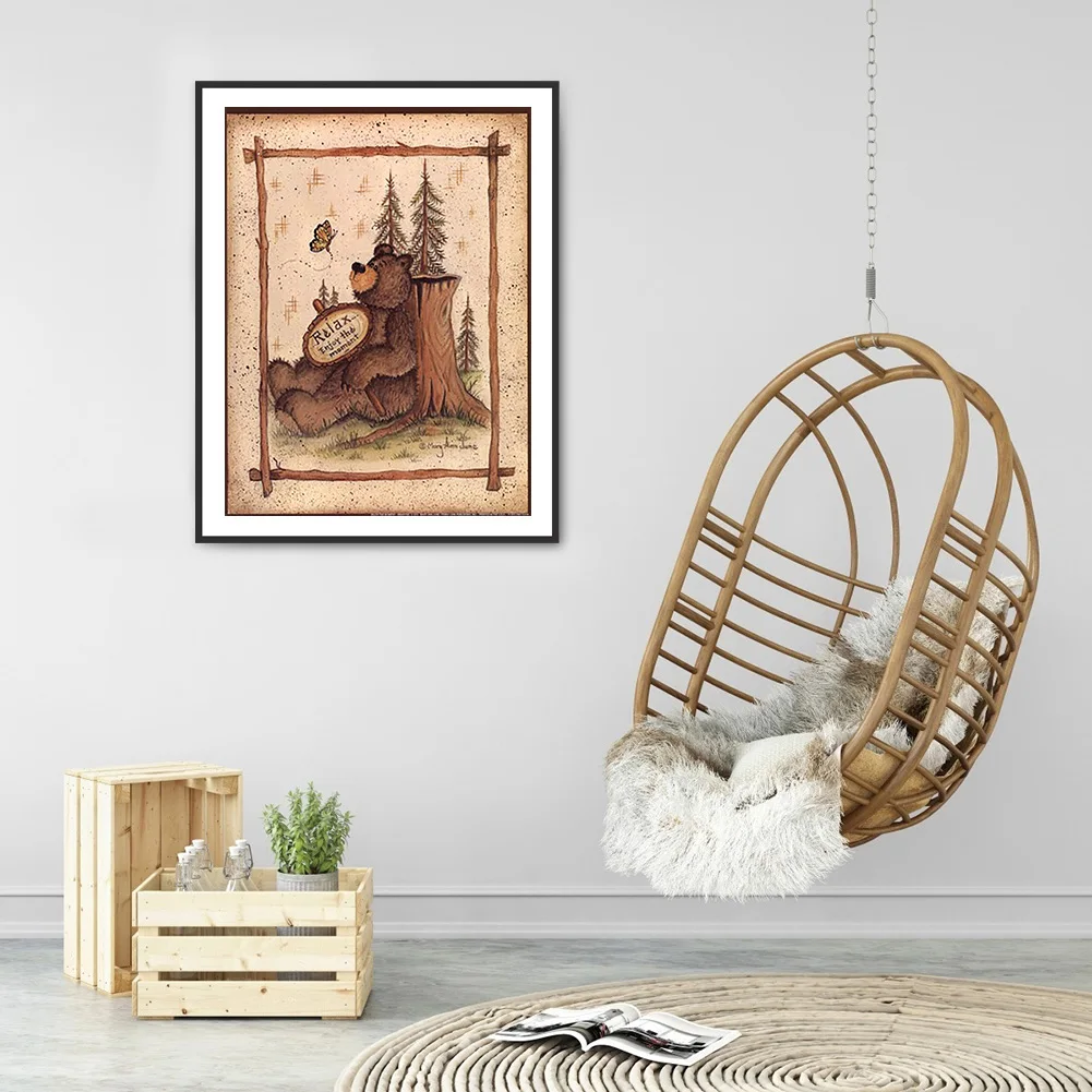 Круглая Алмазная мозаика детский набор с мультяшным медведем простое творчество