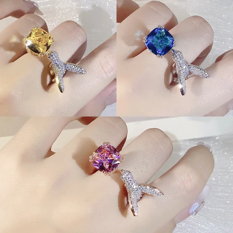 

Luxury Cute Hummingbird Group Set Zircon Light Luxury Design Ring Women's Creative Animal Jewelry Birthday Gift