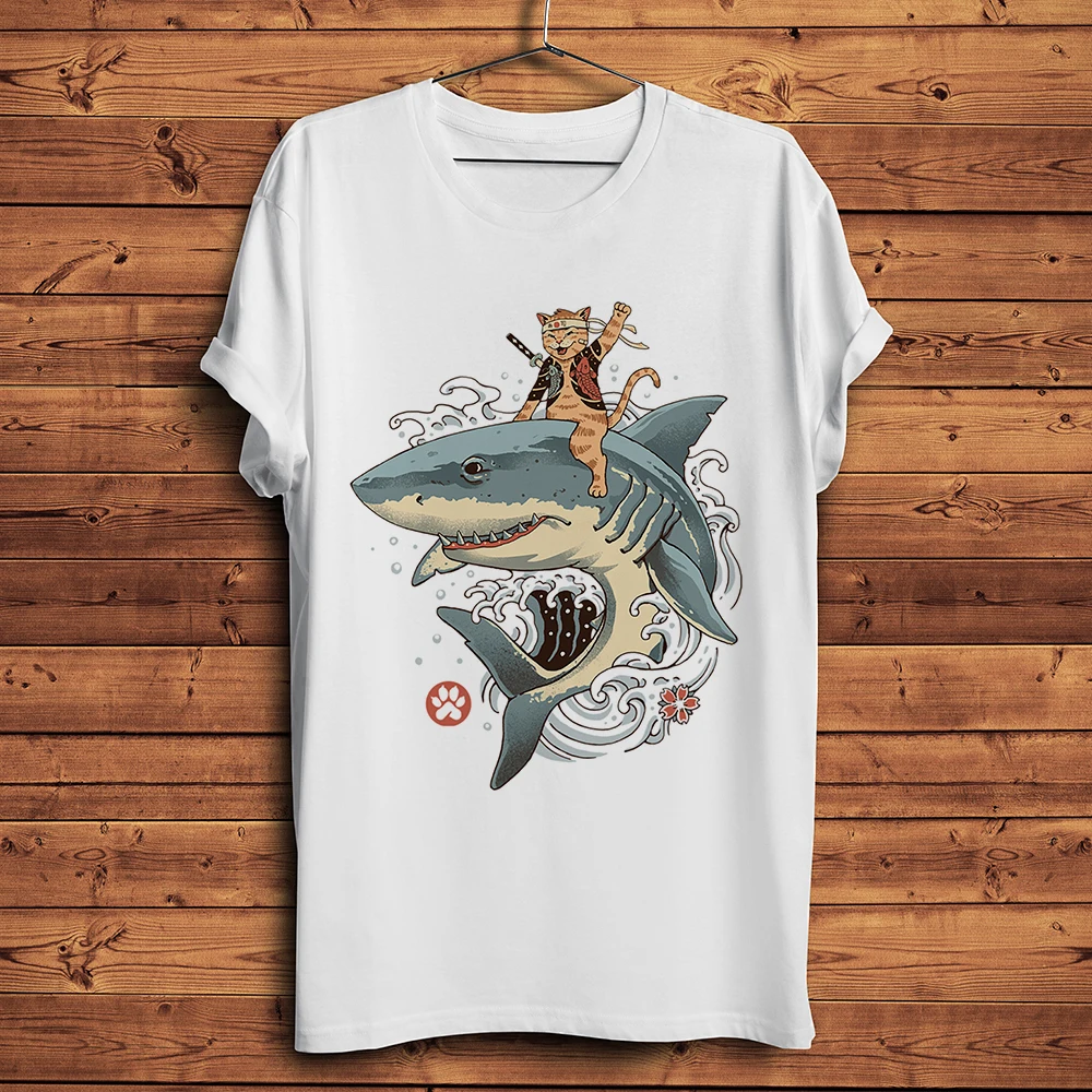 Koi Tattoo Lucky Neko Cat Ride Shark Turtle T-rex Funny Anime Tshirt Men White Casual T Shirt Homme Unisex Streetwear Tee