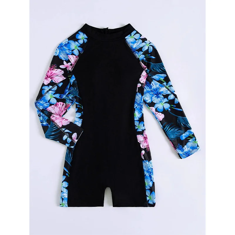 Floral One Piece Swimsuit Women 2022 Long Sleeve Swimwear Female Zipper Monokini Surfing Bodysuit Women's Swimming Suit New