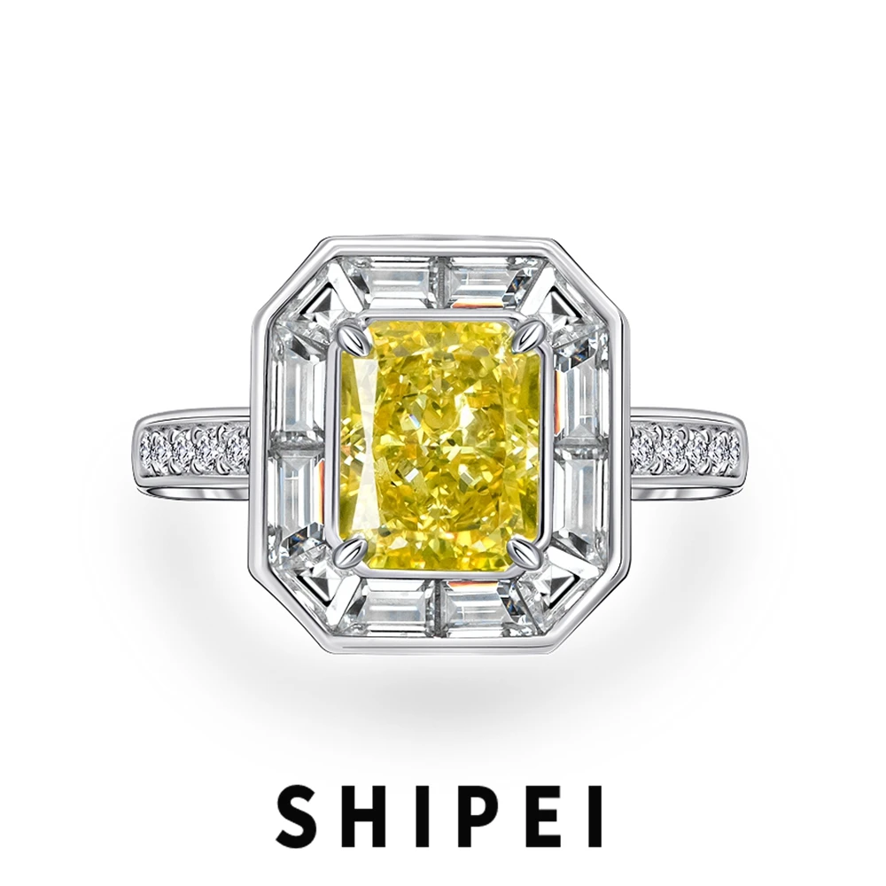 

SHIPEI Luxury Solid 925 Sterling Silver Crushed Ice Cut 4 CT Citrine Gemstone Classic Women Ring Wedding Engagement Fine Jewelry