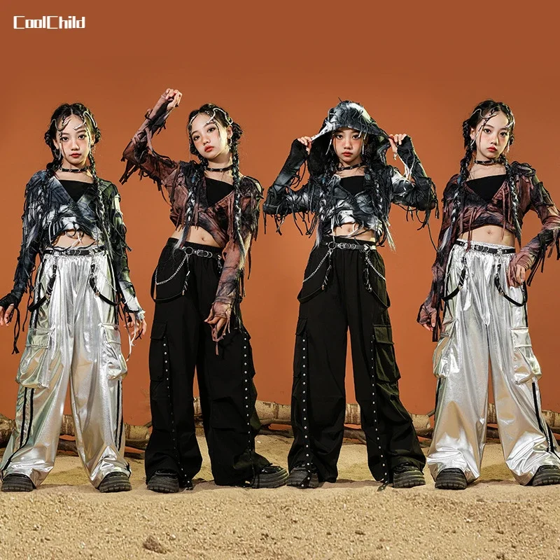 Укороченные толстовки с капюшоном для девочек в стиле хип-хоп штаны-карго