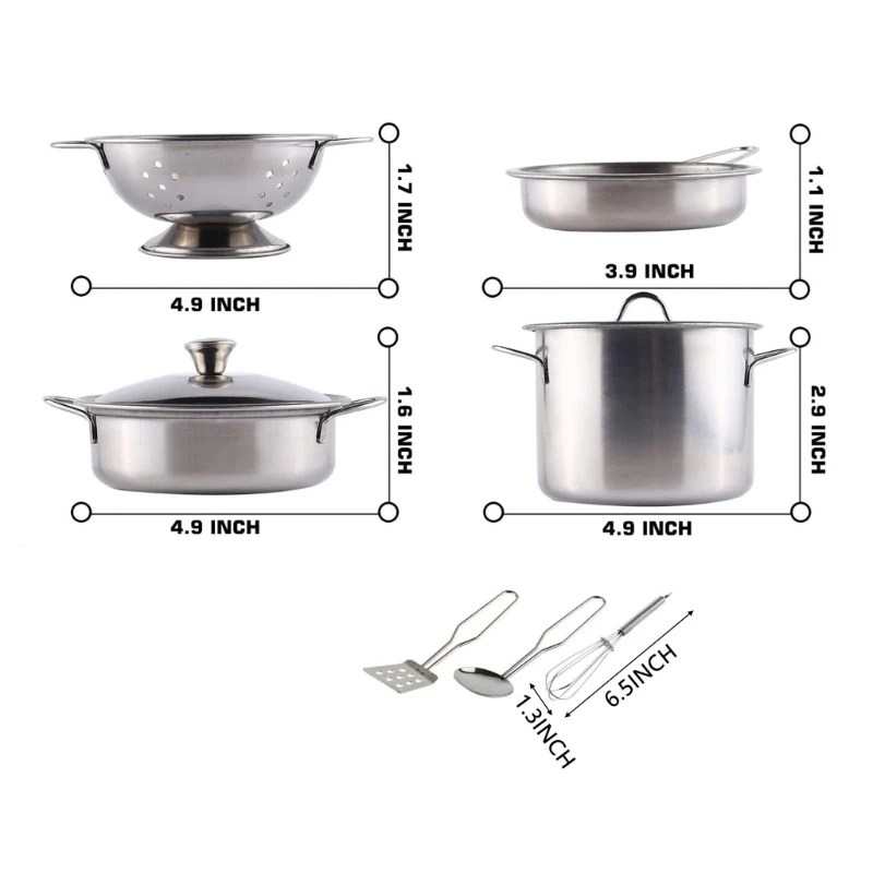 1Set Kids Kitchen Toys Simulation Stainless Steel Pot Pan Cooking Utensil and Food Toy Miniature Kitchen Tool for Boys Girls Toy images - 6