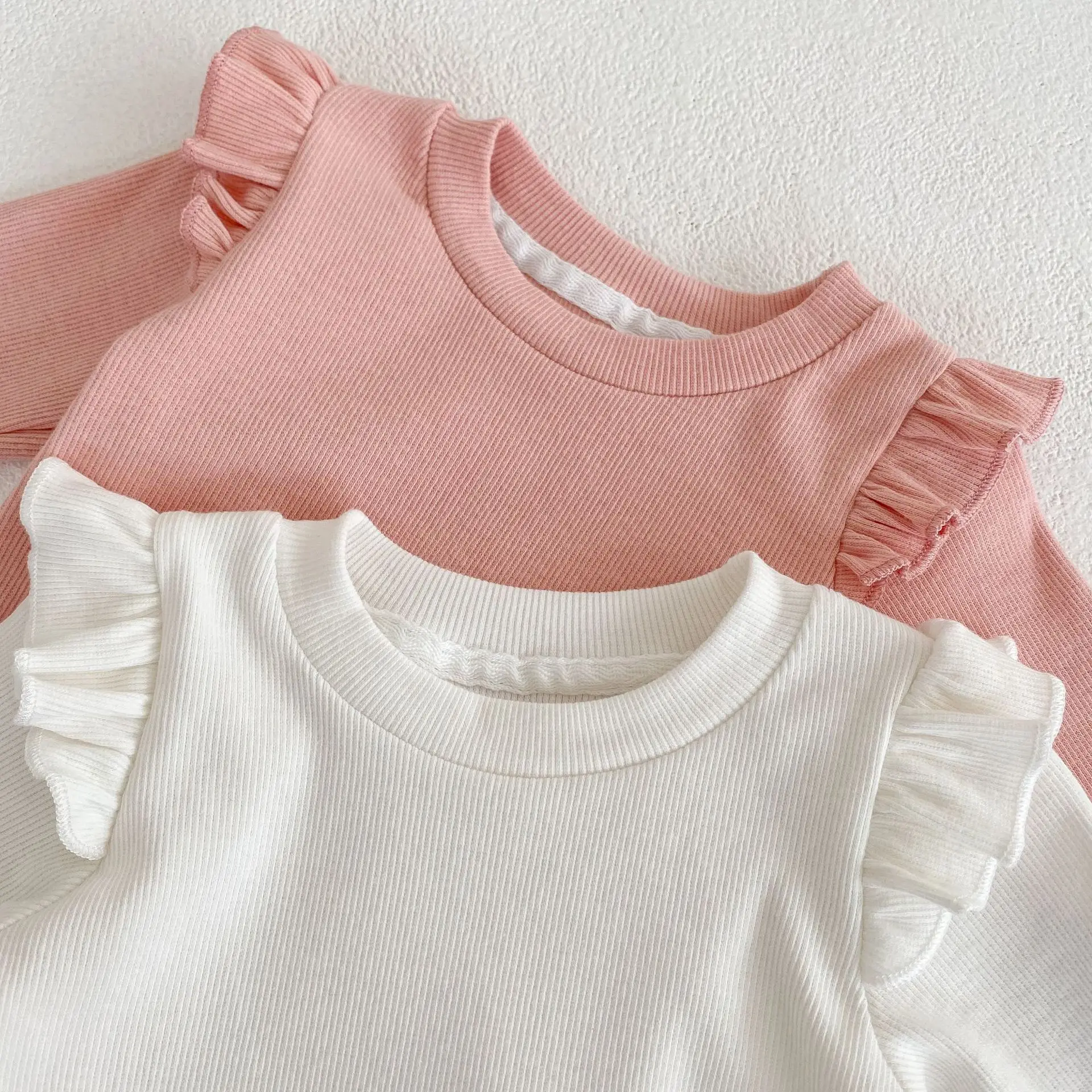 6-24M Baby Girl Ribbed Ruffle Romper Newborn Long Sleeve Jumpsuit Pants Hat Girls Sunsuit Outfit 3pcs Baby Autumn Clothing