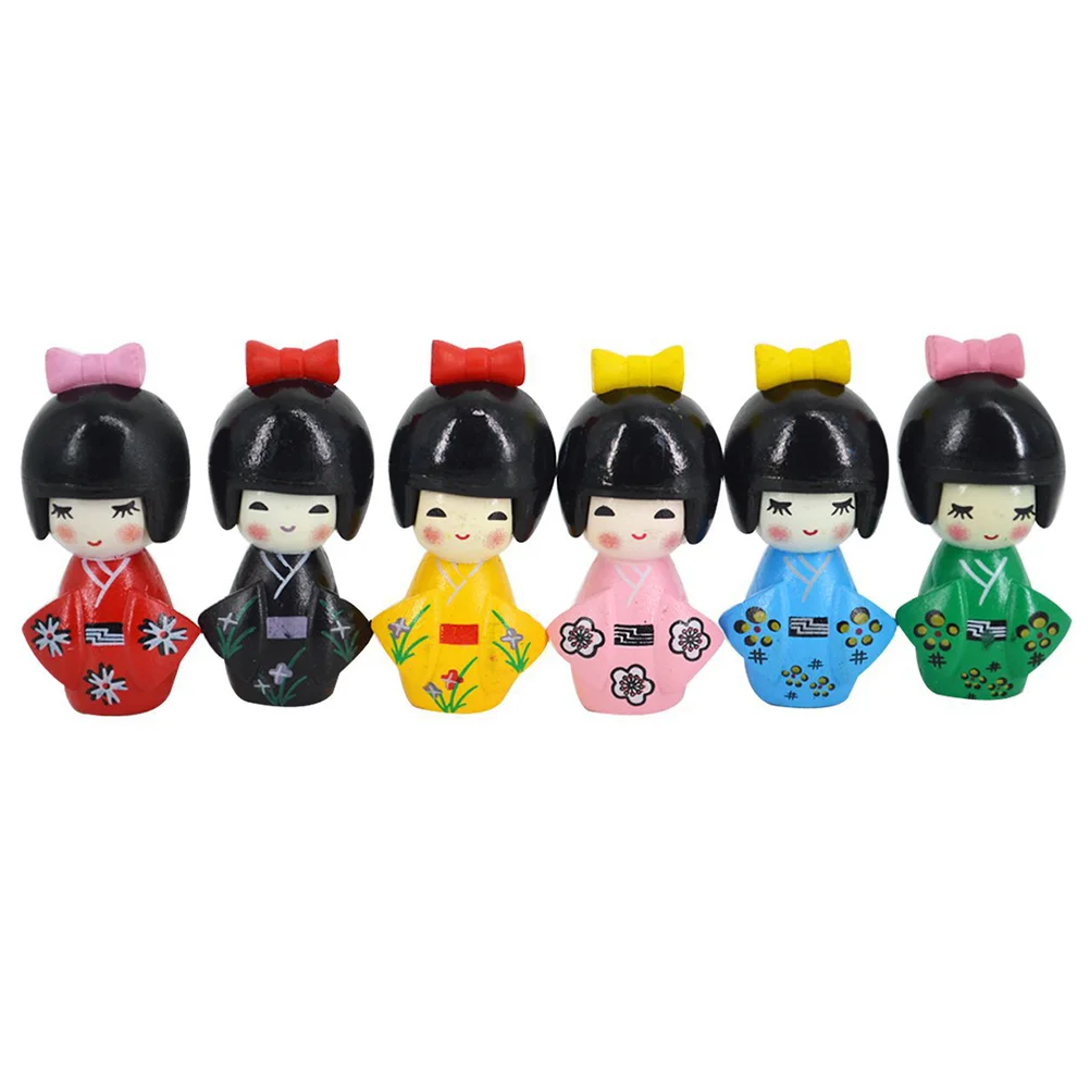 

6 Pcs Girl Car Toys Japanese Kimono Girls Resin Keychain Miniature Glass Containers Garden Fairy Kit Pendant Ornaments