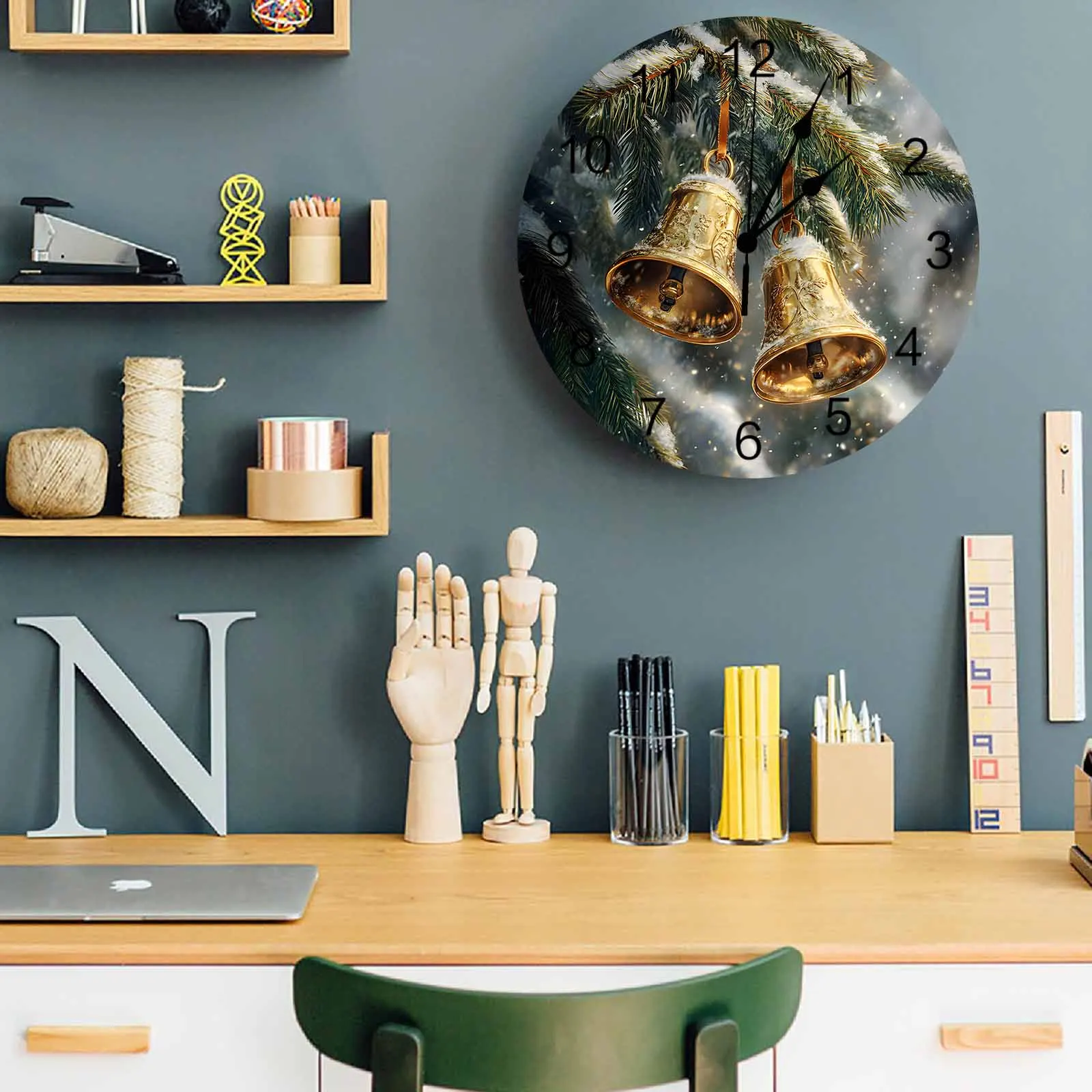 Настенные часы с рождественской сосновой елкой снежным колокольчиком большие