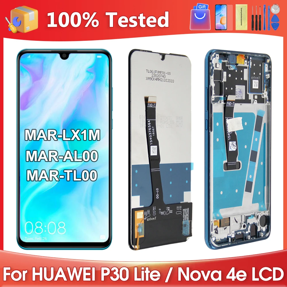 

Новый ЖК-дисплей P30 Lite высокого качества с сенсорным экраном и дигитайзером в сборе для HUAWEI P30 Lite Nova 4e