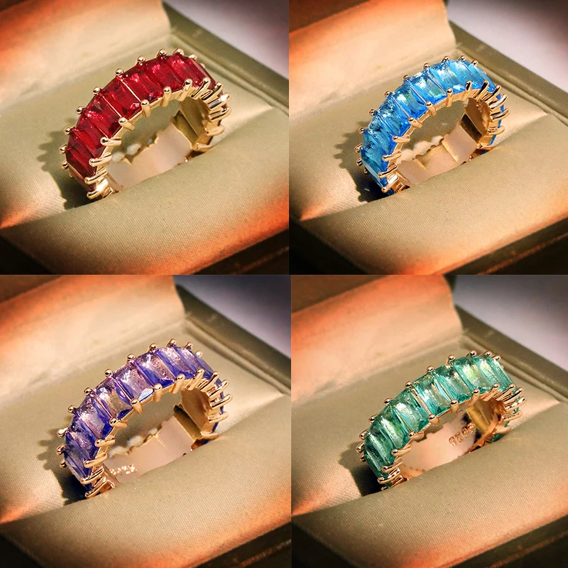 

2022 NEW Fashion Colorful Full Diamond Crystal Couple Rng For Women Ruby Amethyst Genuine Sterling Slver Valentine Day Jewelry