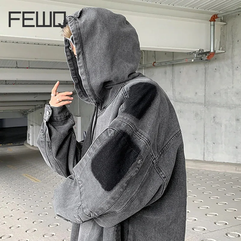 Мужская джинсовая толстовка с капюшоном FEWQ разноцветный пуловер контрастных