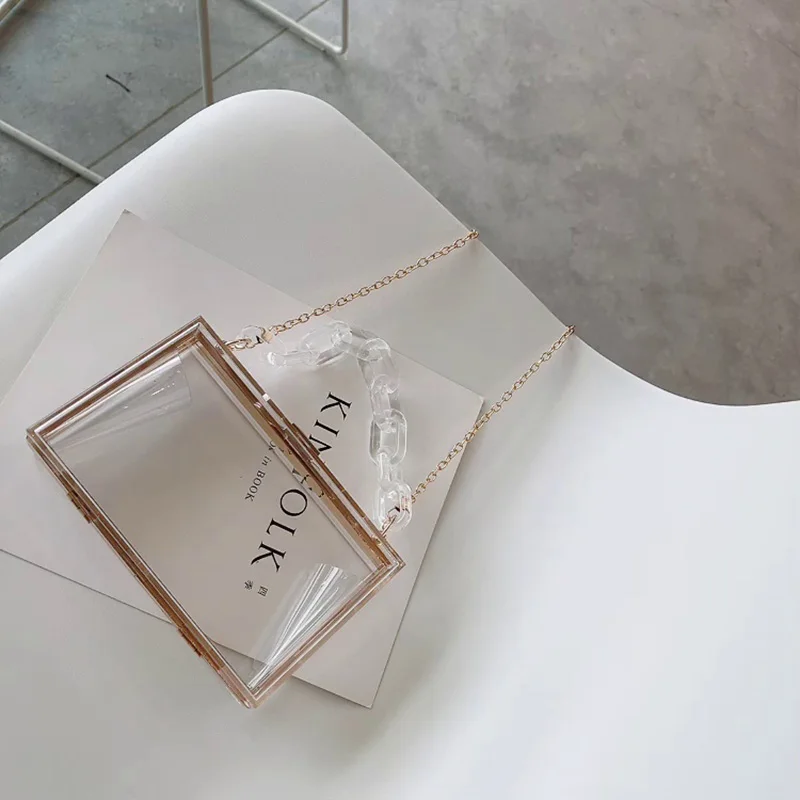 

Acrylic Transparent Box Bag 2022 Summer Women All-match Chain Shoulder Bags Elegant Fashion Crossbody Handbags For Travel