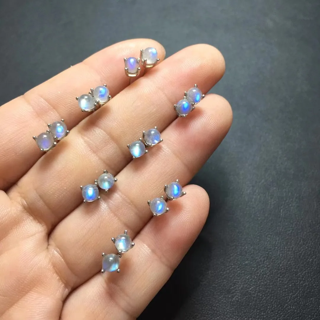 1 пара Fengbaowu натуральный Радужный синий лунный камень Круглые Искусственные