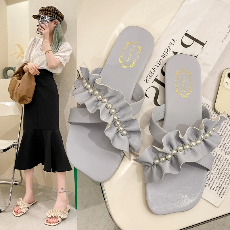 

Шлепанцы женские с низким квадратным носком, сланцы, Пляжная мягкая обувь, резина, искусственная кожа, лето 2022