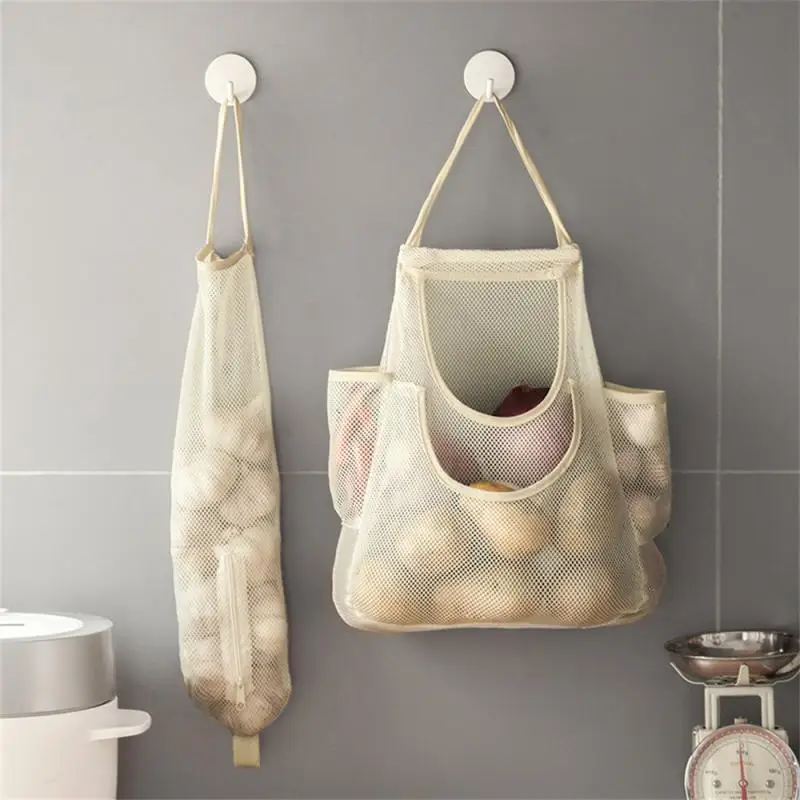 

Reusable Hanging Storage Bags Mesh Net Fruit Vegetable Garlic Onion Organizer Home Hollow Mesh Bag Kitchen Accessories