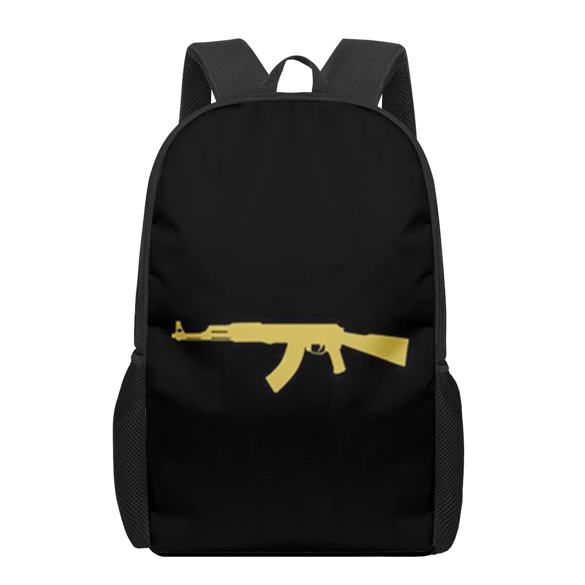 Школьный рюкзак AK47 для мальчиков и девочек, повседневная сумка для книг с 3D принтом пистолета и пуль, ранец на плечо 16 дюймов