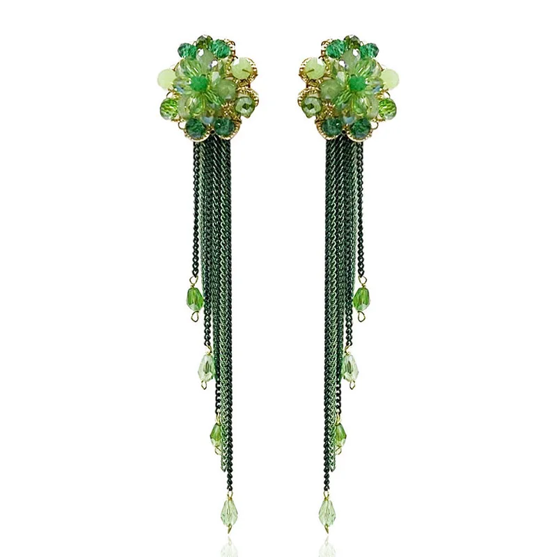

2022 New Crystal beaded Flower Tassel Drop Long Earrings For Women Handmade Bohemian Earrings Wedding Party Fashion Jewelry