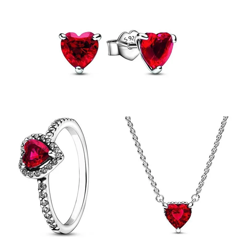 

Original Moments Elevated Red Heart Ring Earring With Crystal For Women 925 Sterling Silver Wedding Gift Fashion Jewelry