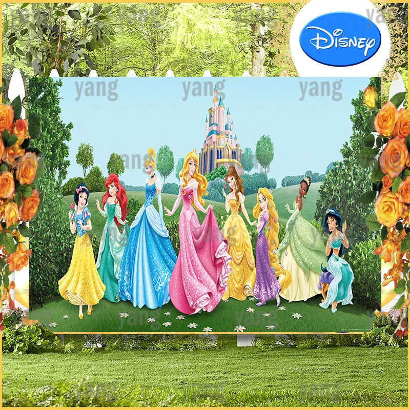 Outdoor Castle Disney Princess Decoration Backgrounds  Photography Shootings Backdrops For Happy Girls Birthday Party Supplies