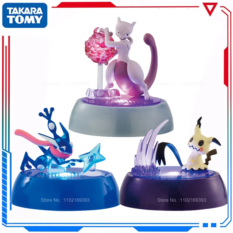 

Original Pokemon Figure Mewtwo Greninja Mimikyu Night Light Glowing Collectible Series Twisted Egg PVC Action Model Toys Gifts