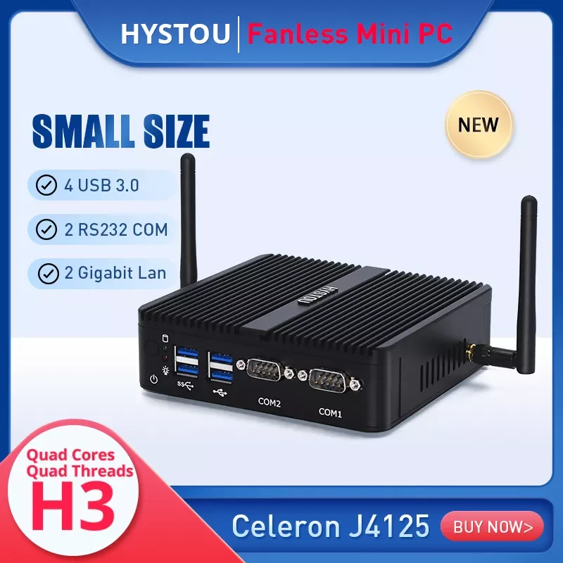 Hystou Fanless Mini PC H3 J4125 260 Pin DDR4L Pre-installed Windows 10 Pro For Unique Office Home and Training Applications